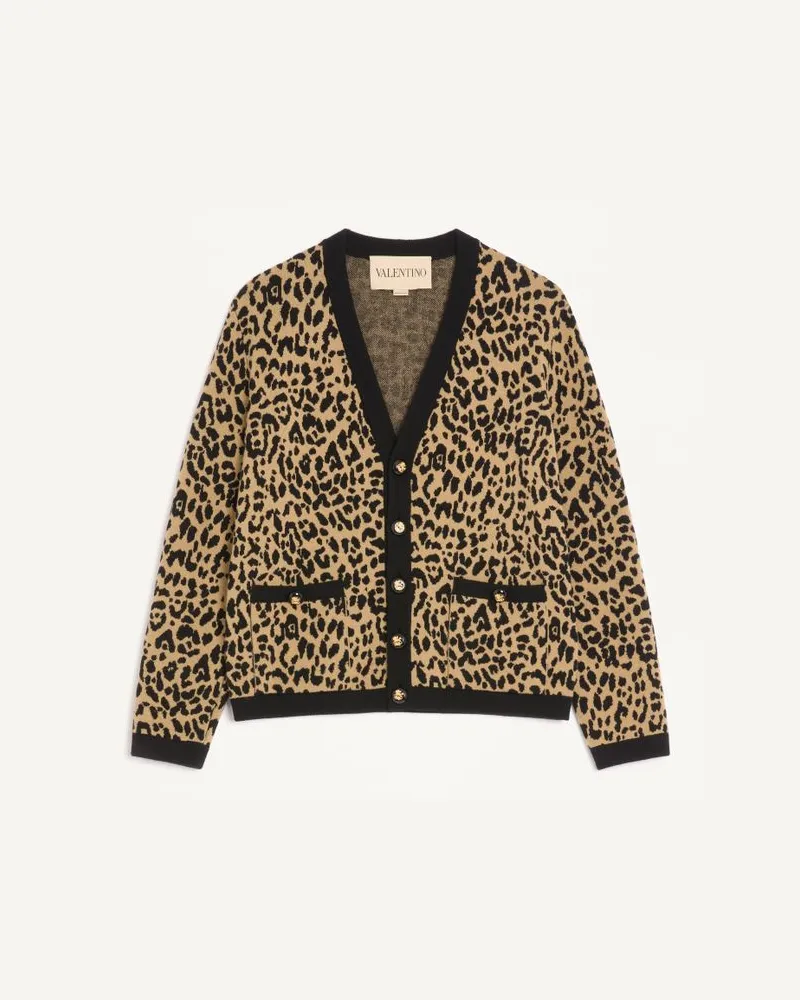 Valentino Garavani Valentino Cardigan Aus Wolle Mit Jacquard Mit Fauve Eclat Animal Print Mann ANIMALIER Animalier