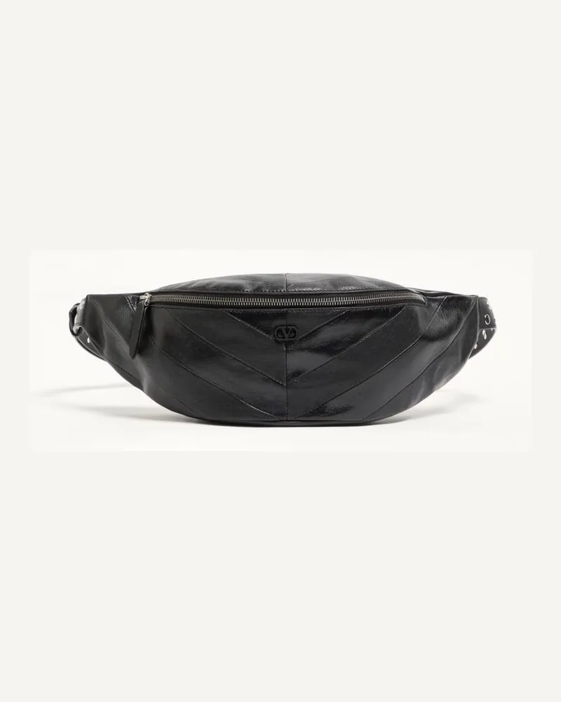 Valentino Garavani Jeans-Bauchtasche aus Patchwork-Nappaleder mit Chevron-Muster Mann SCHWARZ Schwarz