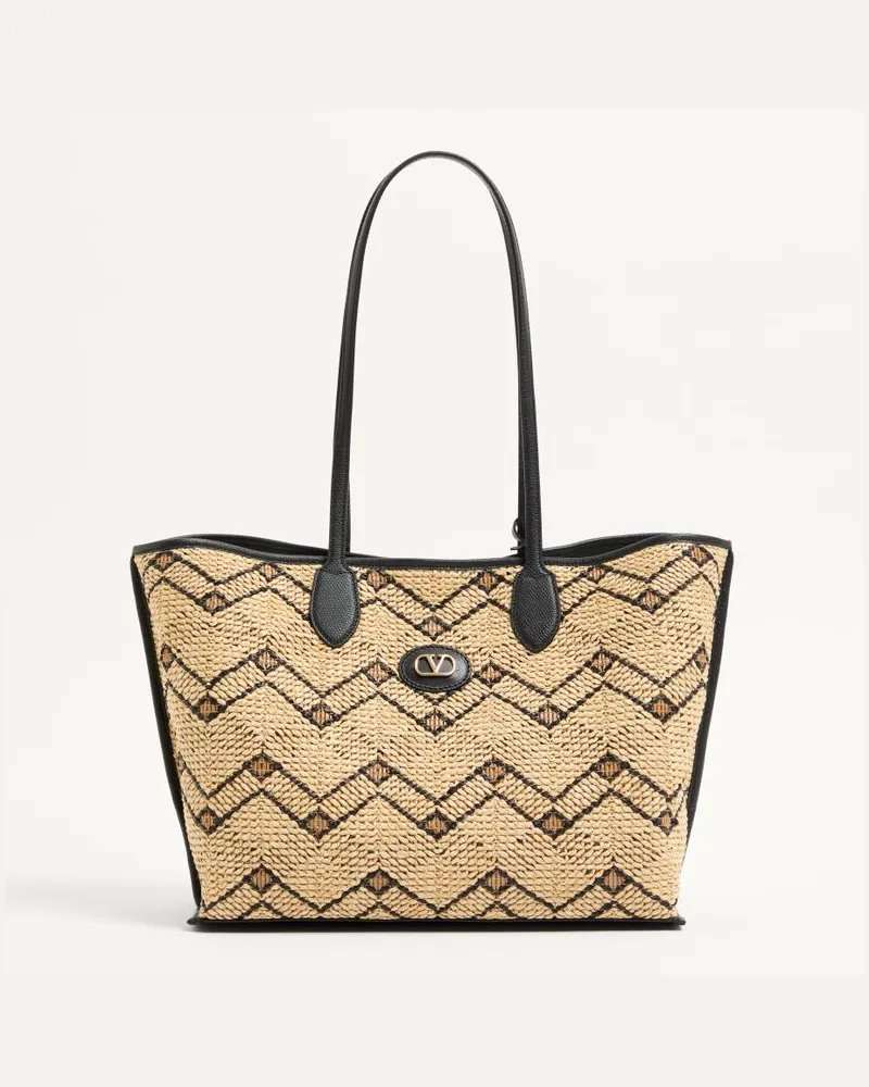 Valentino Garavani Mittelgroßer Valentino Garavani Shopper aus Raffiabast mit geometrischem Muster Frau NATUR/SCHWARZ Natur
