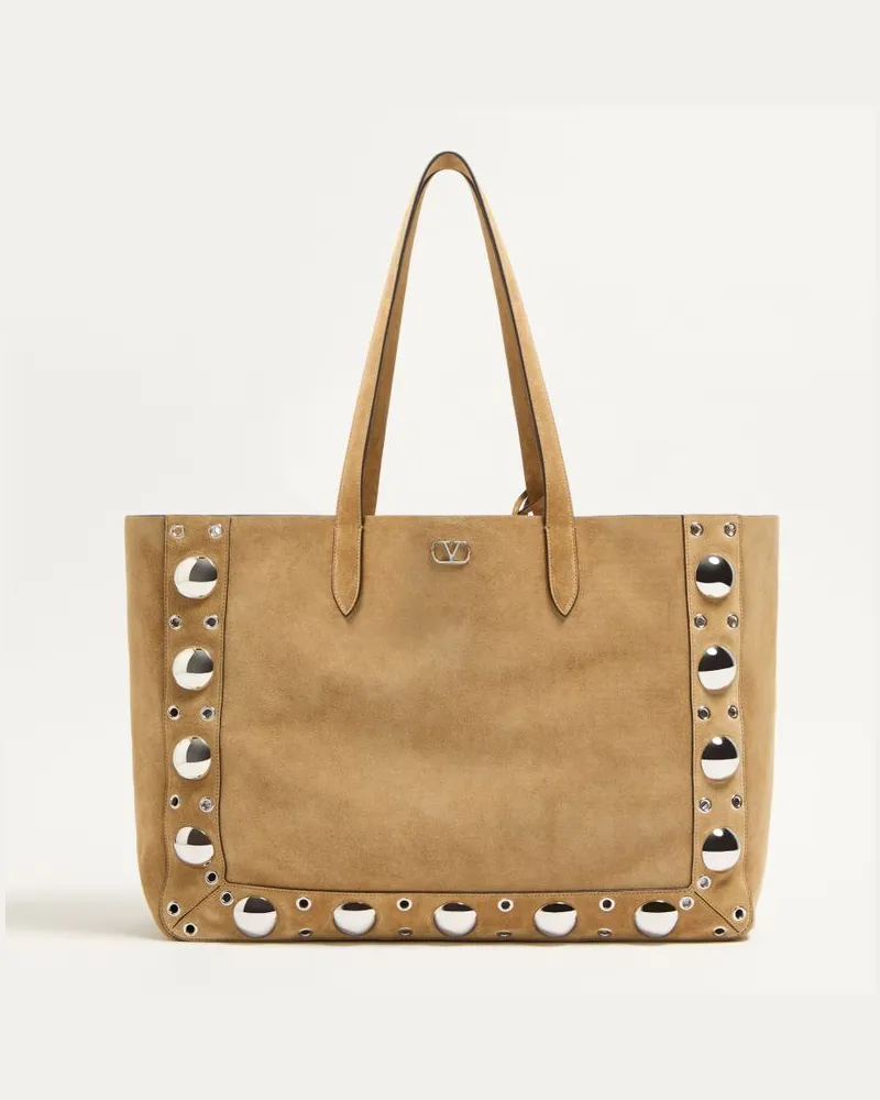 Valentino Garavani Valentino Garavani Nellcôte Grosse Einkaufstasche Aus Wildleder Mann HAVANA BEIGE Havana