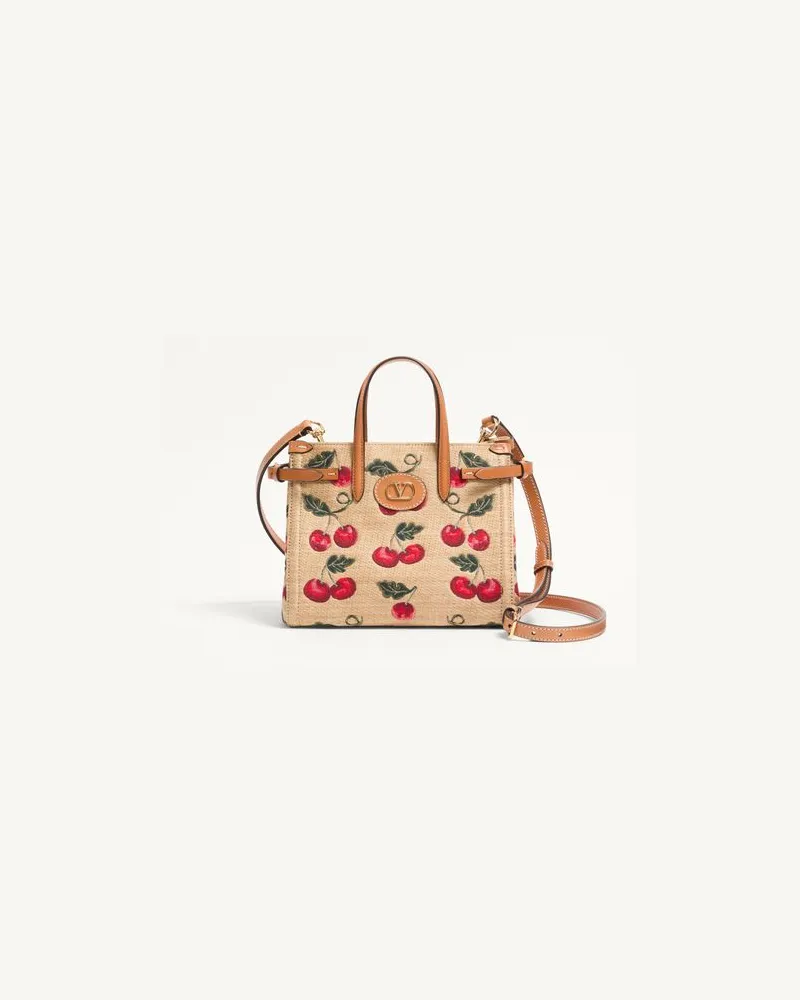 Valentino Garavani Valentino Garavani Antibes Kleiner Shopper Aus Jacquard-Raffiabast Mit Cherryfic-Motiv Frau NATUR/ROT Natur