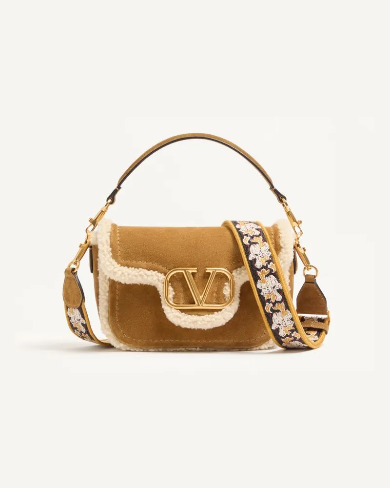 Valentino Garavani Valentino Garavani Alltime Schultertasche Aus Wildleder Mit Schaffellfutter Und Schulterriemen Mit Besticktem Band Frau HAVANA BEIGE Havana