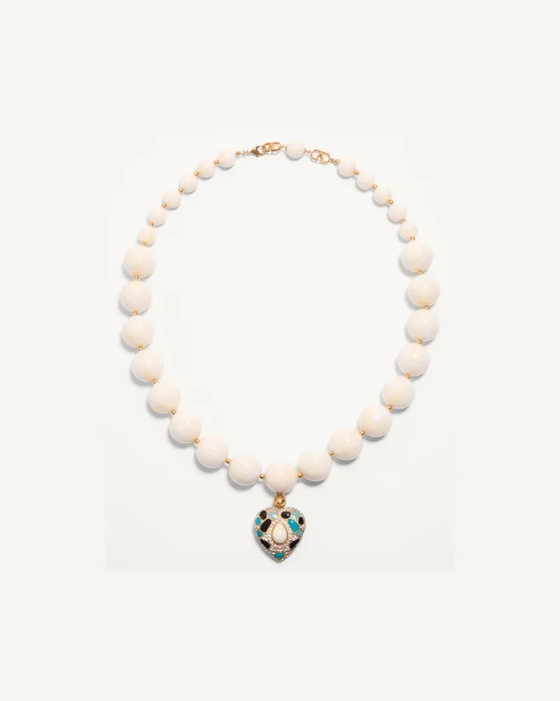 Valentino Garavani Coeur Royal Halskette Aus Metall, Harz, Emaille Und Swarovski® Kristallen Frau ANTIQUE BRASS/TŪRKIS/WEIß/CRYSTAL/ELFENBEIN Antique