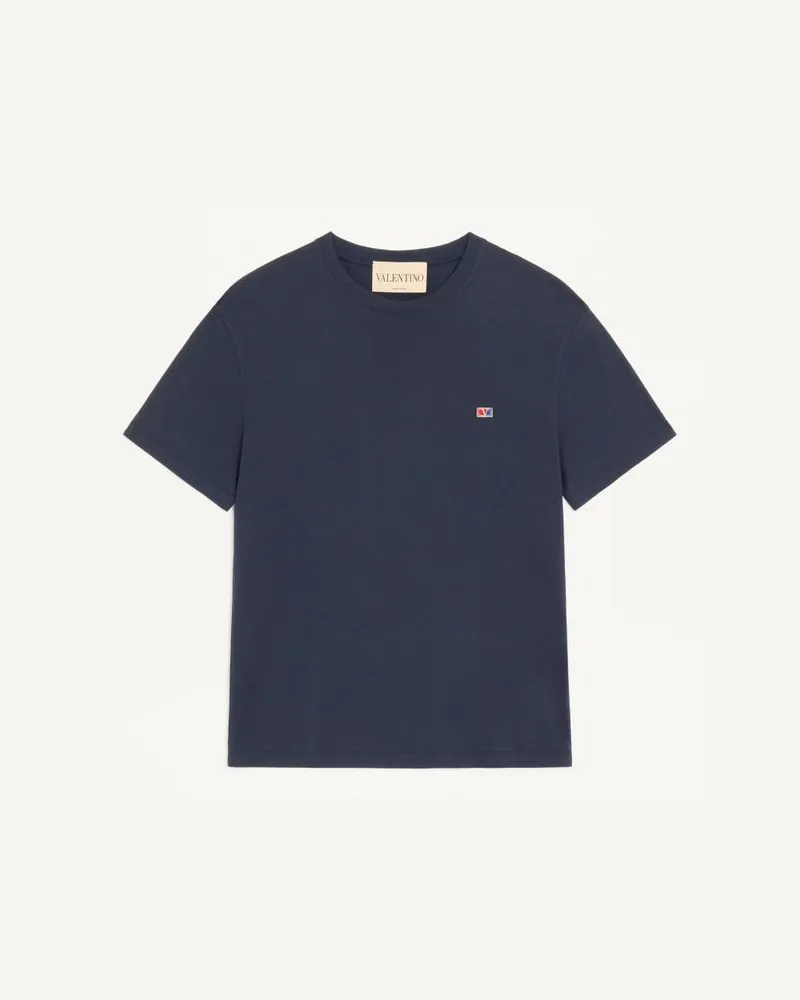 Valentino Garavani Valentino T-Shirt aus Baumwoll-Jersey mit VLogo Signature-Patch Mann MARINEBLAU Marineblau