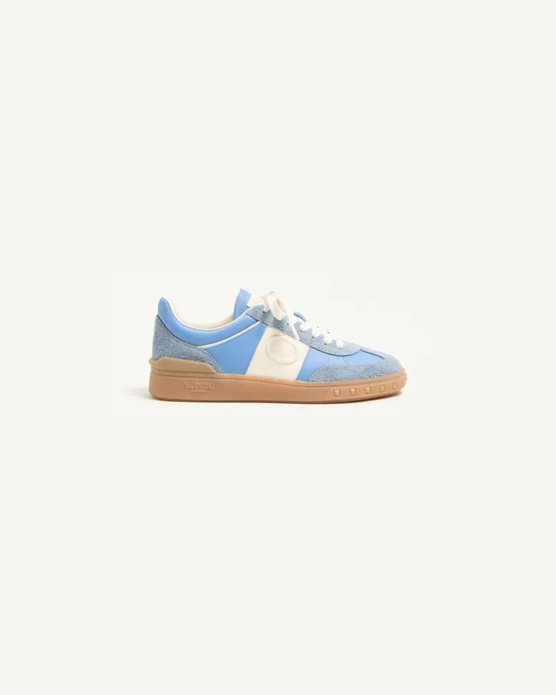 Valentino Garavani Upvillage Sneaker Aus Crustleder Mit Band Aus Nappakalbsleder Frau GRAU/HIMMELBLAU Grau