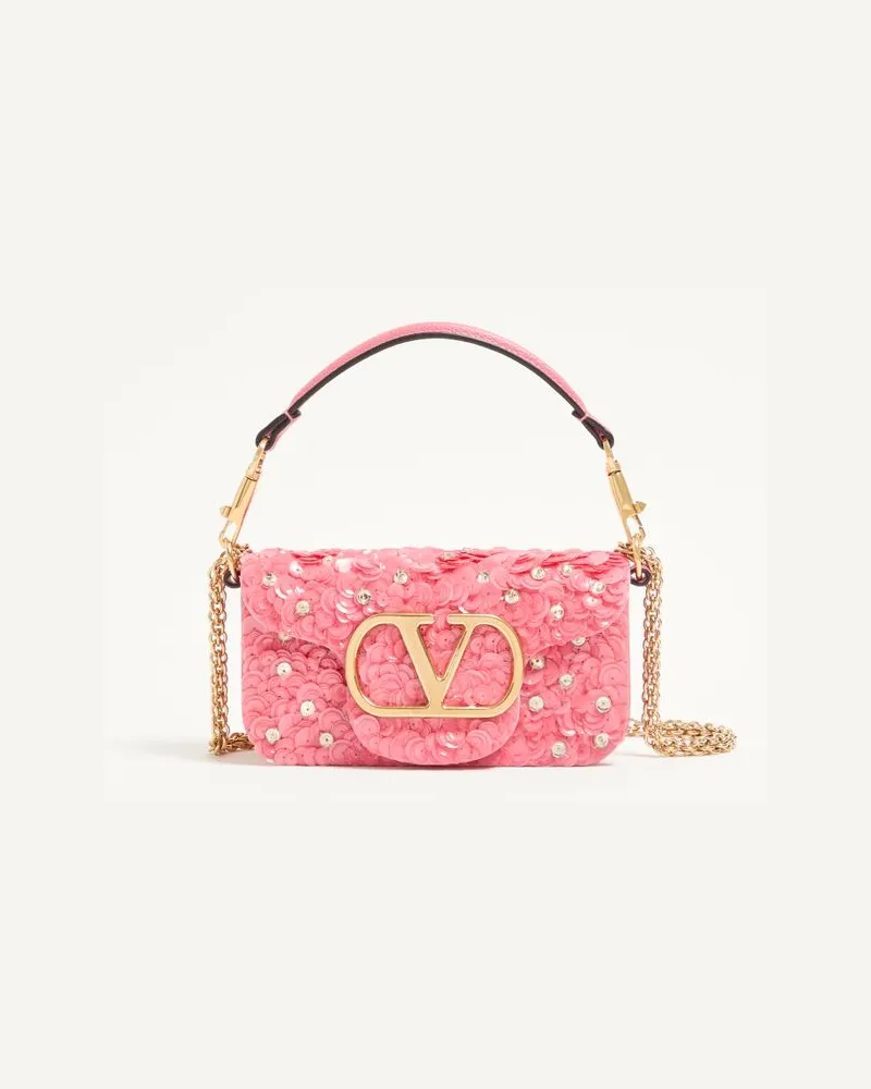 Valentino Garavani Kleine Valentino Garavani Locò Bestickte Schultertasche Frau ROSA Rosa