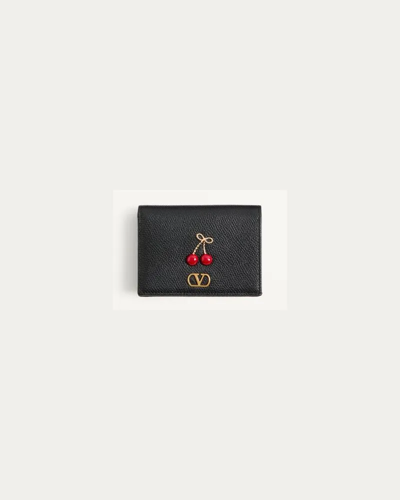 Valentino Garavani Cherryfic Portemonnaie aus genarbtem Kalbsleder Frau SCHWARZ Schwarz