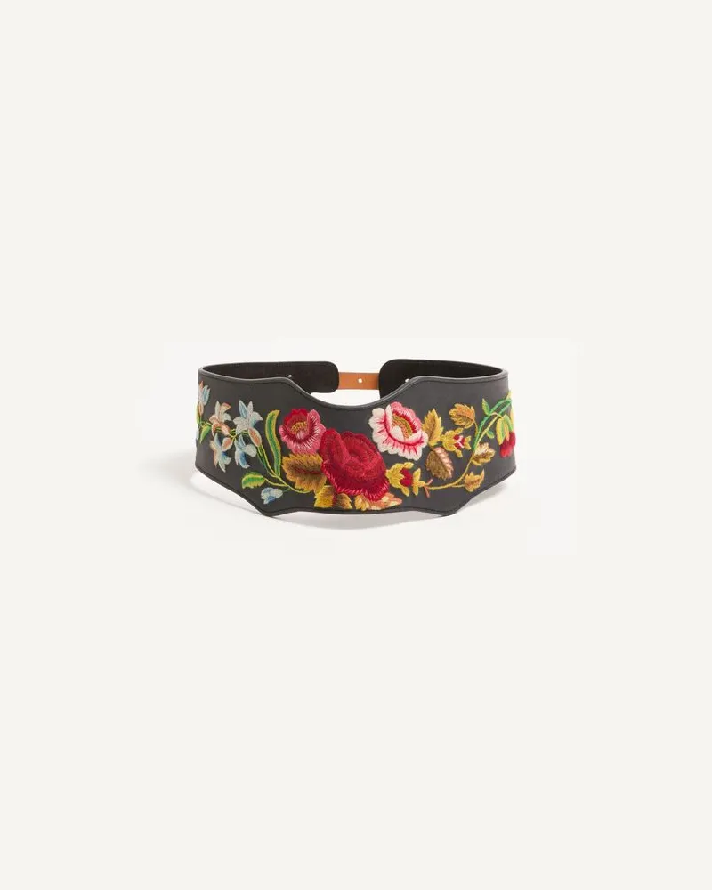 Valentino Garavani Ledergürtel mit Blumenstickerei 95 mm Frau MULTICOLOR Multicolor