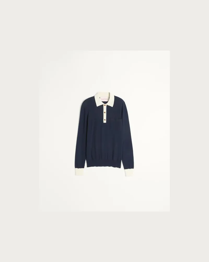 Valentino Garavani Langärmeliges Poloshirt Aus Baumwolle Mann INDIGO/BUTTER Indigo