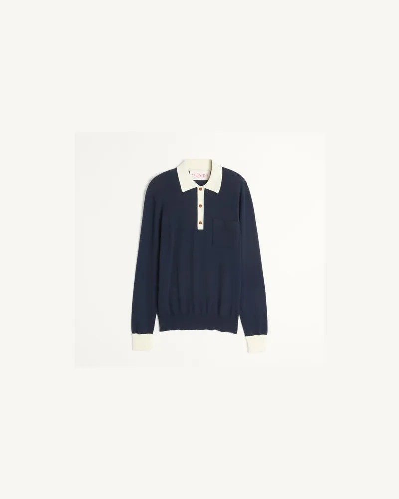 Valentino Garavani Langärmeliges Poloshirt Aus Baumwolle Mann INDIGO/BUTTER Indigo