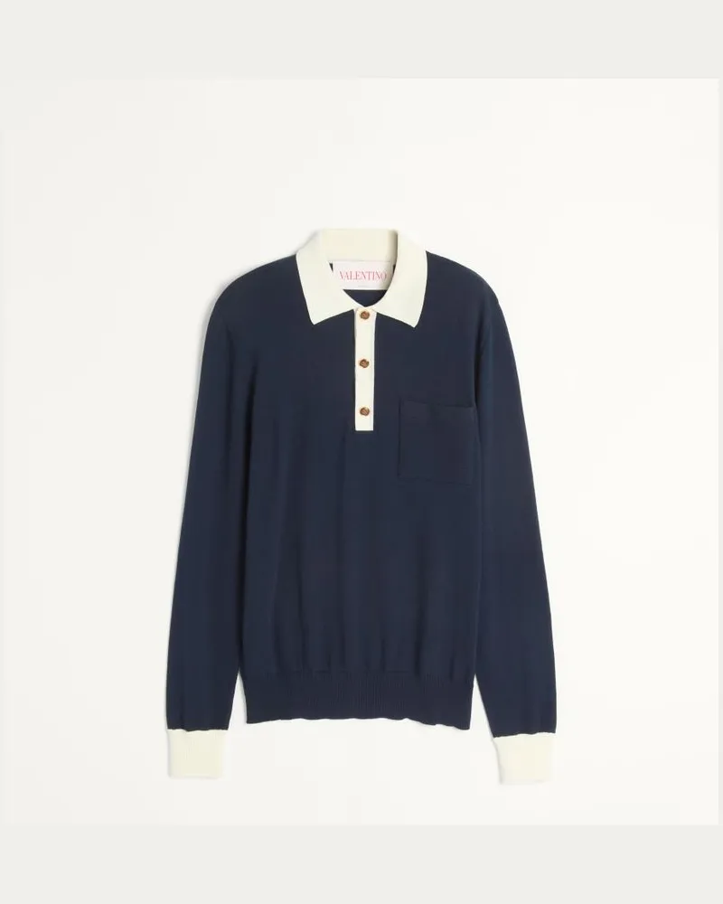 Valentino Garavani Langärmeliges Poloshirt Aus Baumwolle Mann INDIGO/BUTTER Indigo