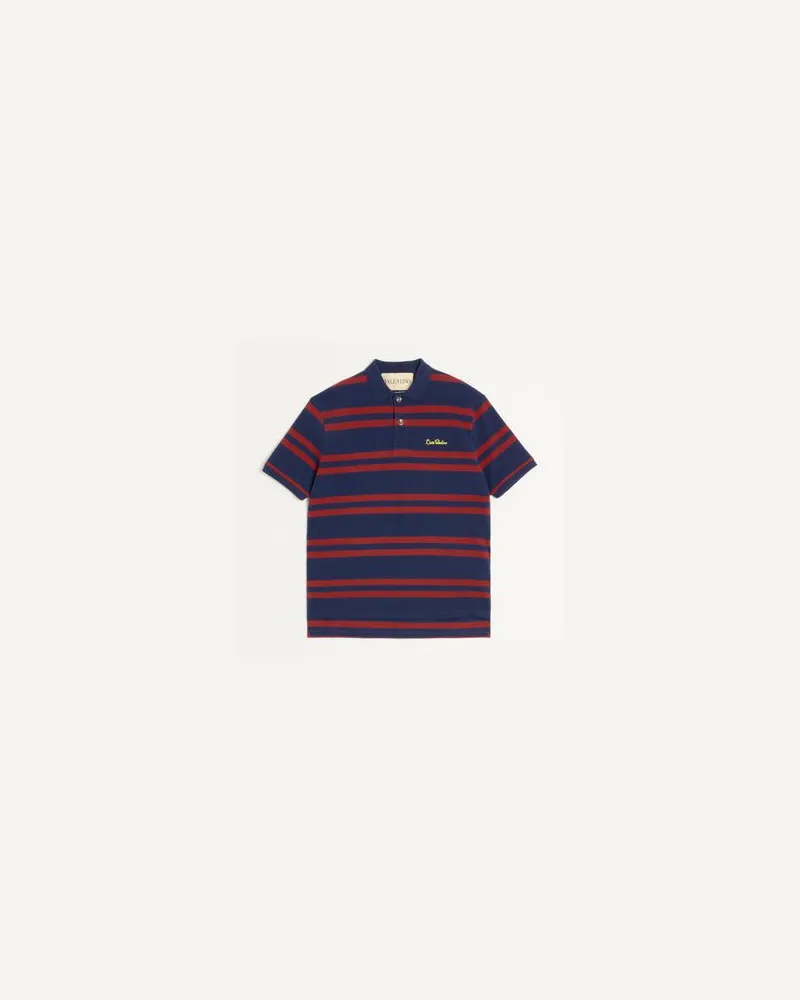 Valentino Garavani Poloshirt Aus Baumwollpiqué Mit Chez Valentino-Stickerei Mann BLAU/ROT Blau