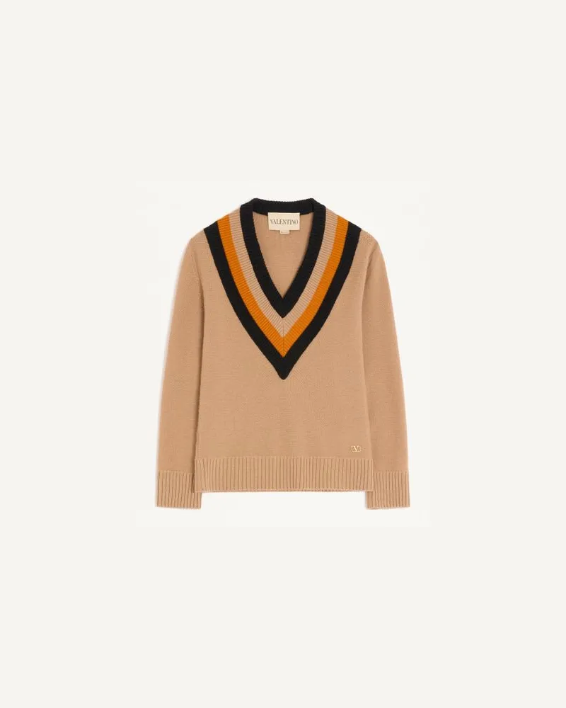 Valentino Garavani Pullover Aus Wolle Frau KAMEL/SCHWARZ Kamel