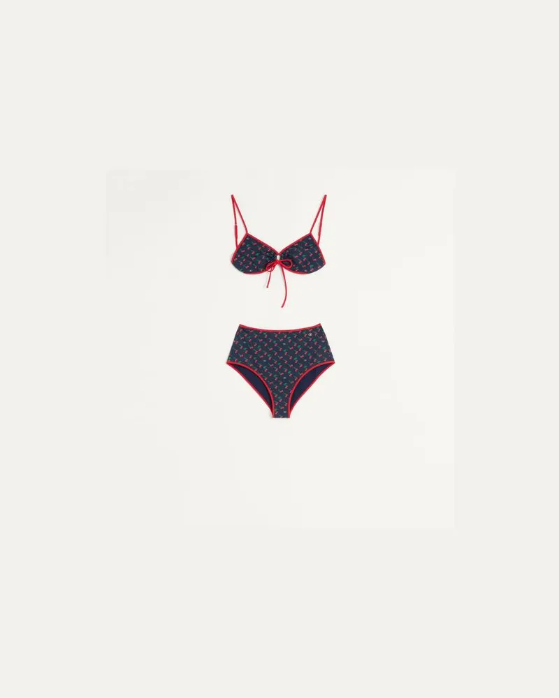 Valentino Garavani Lycra-Bikini Mit Cherryfic-Print Frau MARINEBLAU/KIRSCHROT Marineblau