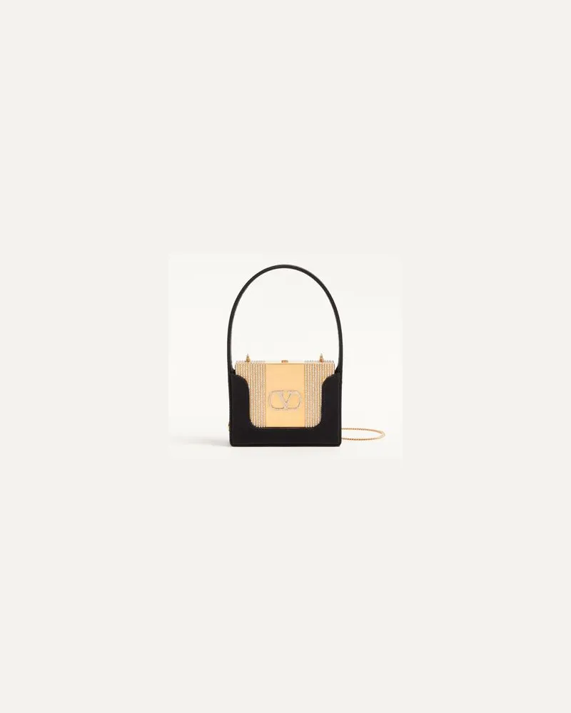 Valentino Garavani Valentino Garavani Minaumorphe Minaudière aus Metall mit Swarovski®-Kristallen und Satinetui Frau ANTIQUES MESSING/SCHWARZ Antiques