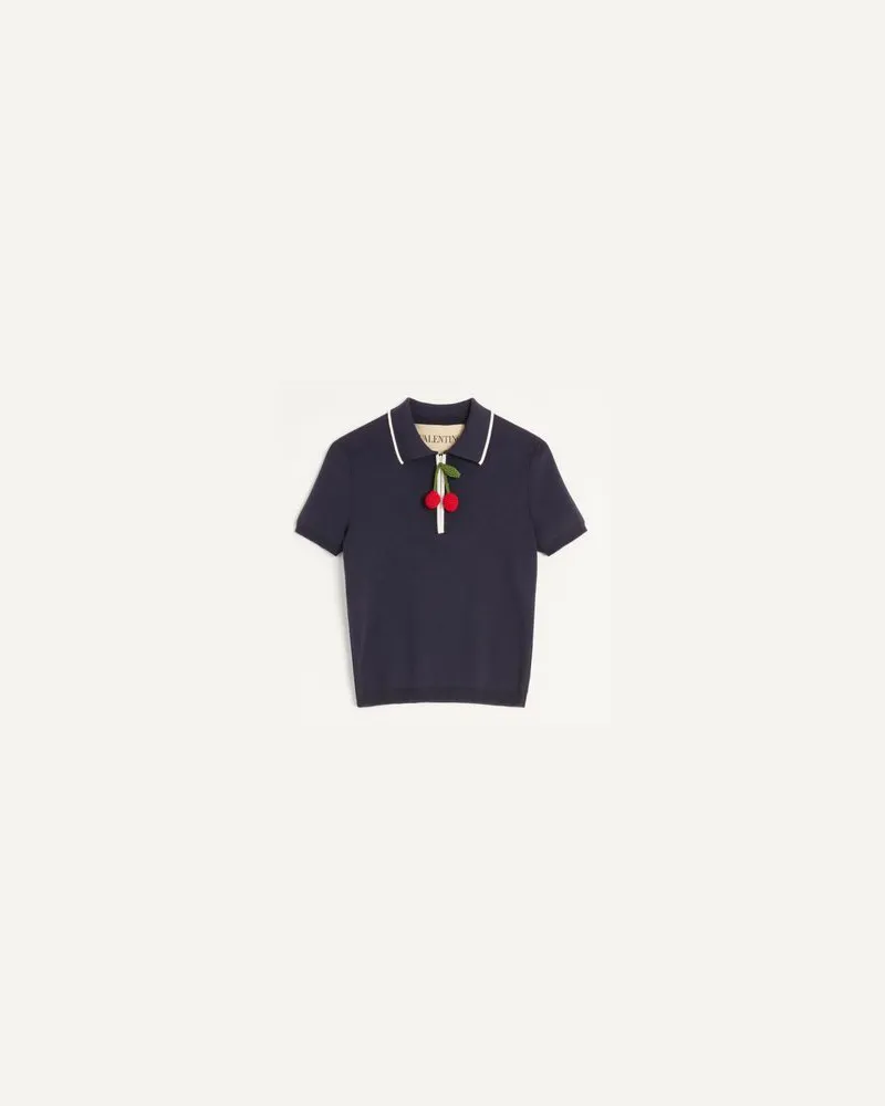 Valentino Garavani Baumwolltop Mit Kirsche Frau NAVY/ELFENBEIN Navy