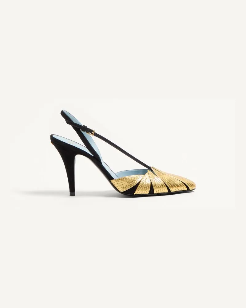 Valentino Garavani Foliefoliage Slingback-Pumps Aus Wildleder 90 Mm Frau SCHWARZ/GOLD Schwarz