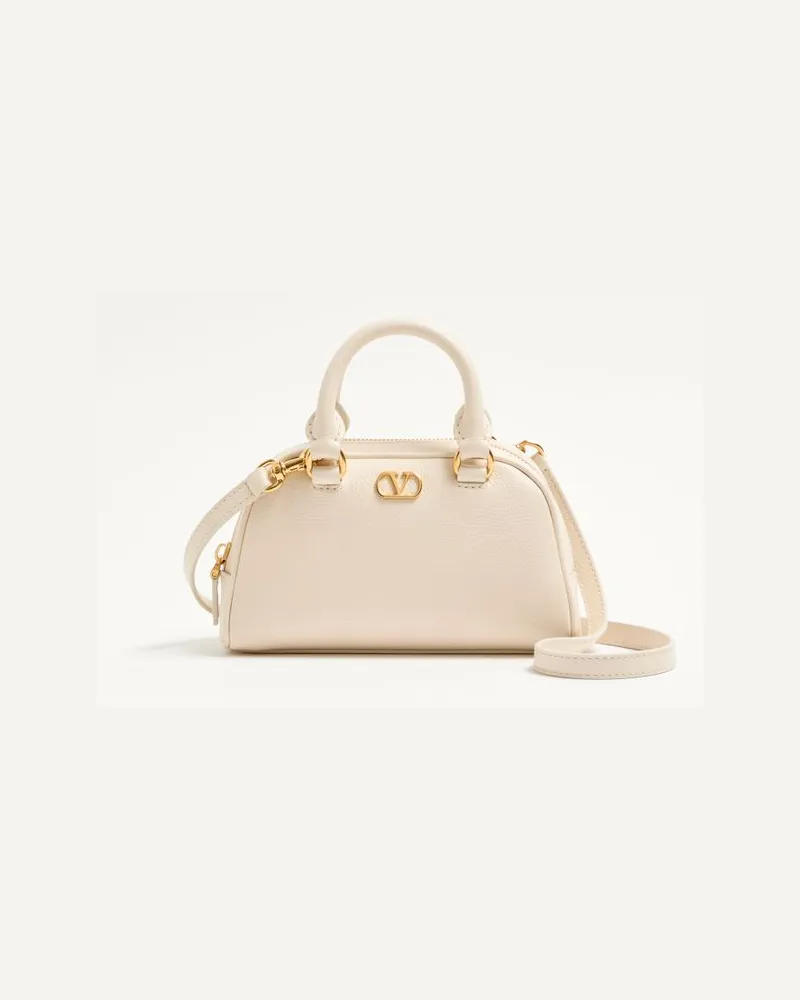 Valentino Garavani VLogo Signature Mini-Bowlingtasche aus genarbtem Kalbsleder Frau LIGHT IVORY Light