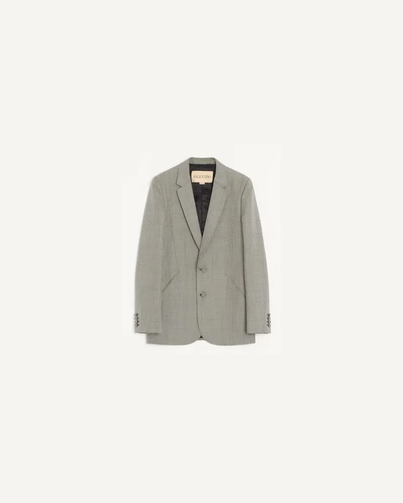 Valentino Garavani Valentino Einreihige Wolljacke Mit Hahnentrittmuster Mann ELFENBEIN/SCHWARZ Elfenbein