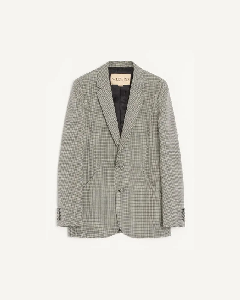 Valentino Garavani Valentino Einreihige Wolljacke Mit Hahnentrittmuster Mann ELFENBEIN/SCHWARZ Elfenbein