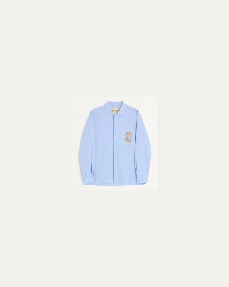 Valentino Garavani Oxford-Baumwollhemd Mit Blumenstickerei Mann HIMMELBLAU Himmelblau