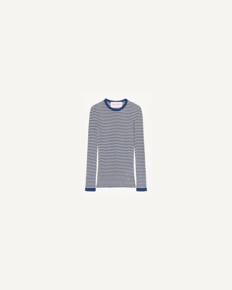 Valentino Garavani Pullover Aus Seide Frau BLAU/ELFENBEIN Blau