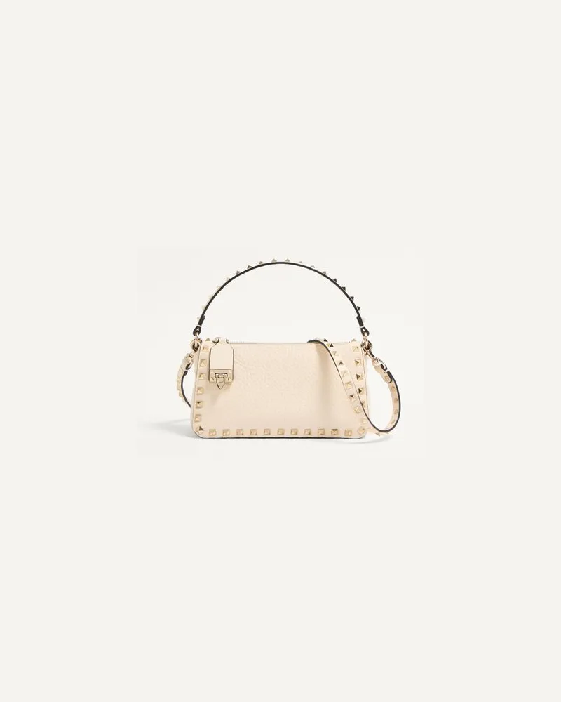 Valentino Garavani Kleine Rockstud Schultertasche Aus Genarbtem Kalbsleder Frau LIGHT IVORY Light