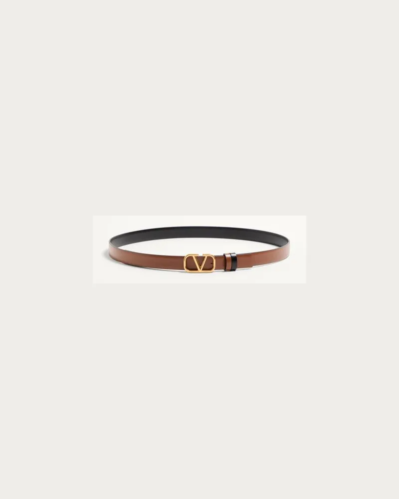 Valentino Garavani Wendegürtel Vlogo Signature Aus Glänzendem Kalbsleder 20 Mm Frau SATTELBRAUN/SCHWARZ Sattelbraun