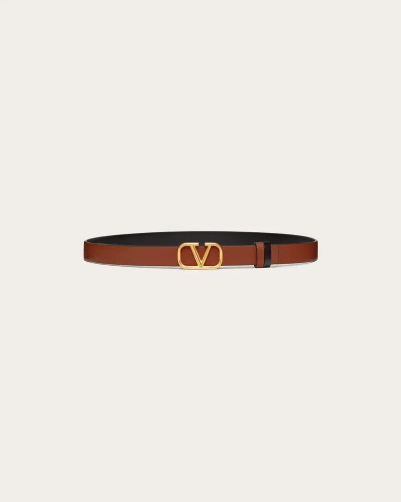 Valentino Garavani Wendegürtel Vlogo Signature Aus Glänzendem Kalbsleder 20 Mm Frau SATTELBRAUN/SCHWARZ Sattelbraun