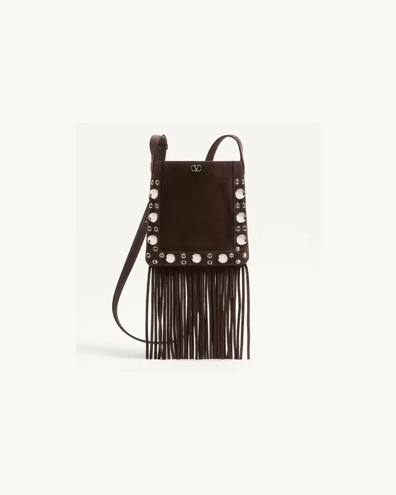 Valentino Garavani Valentino Garavani Nellcôte Kleine Schultertasche Aus Wildleder Mit Fransen Frau BRAUN Braun