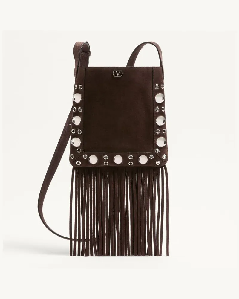 Valentino Garavani Valentino Garavani Nellcôte Kleine Schultertasche Aus Wildleder Mit Fransen Frau BRAUN Braun