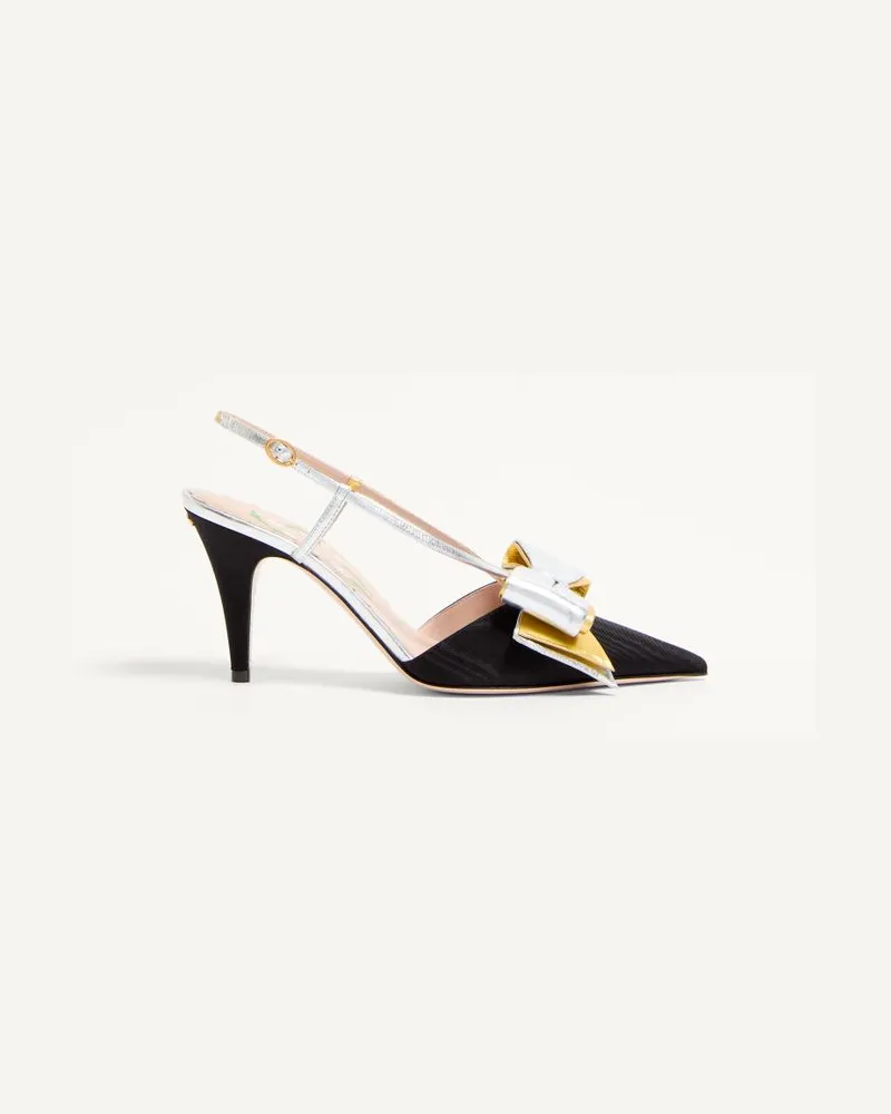 Valentino Garavani Bowow Slingback-Pumps Aus Moiree-Stoff 85 Mm Frau SCHWARZ/SILBER/ANTIQUE GOLD Schwarz