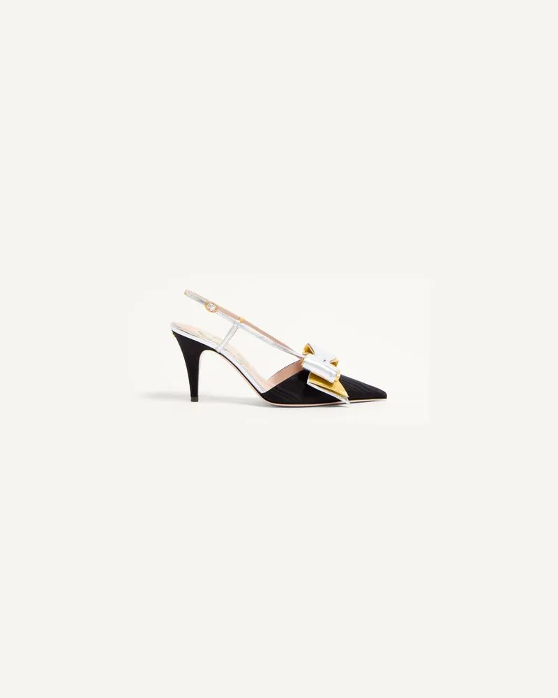 Valentino Garavani Bowow Slingback-Pumps Aus Moiree-Stoff 85 Mm Frau SCHWARZ/SILBER/ANTIQUE GOLD Schwarz