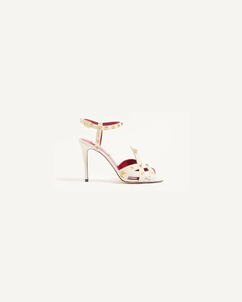 Valentino Garavani Studdy Sandale aus Ziegenleder, 100 mm Frau ELFENBEIN Elfenbein