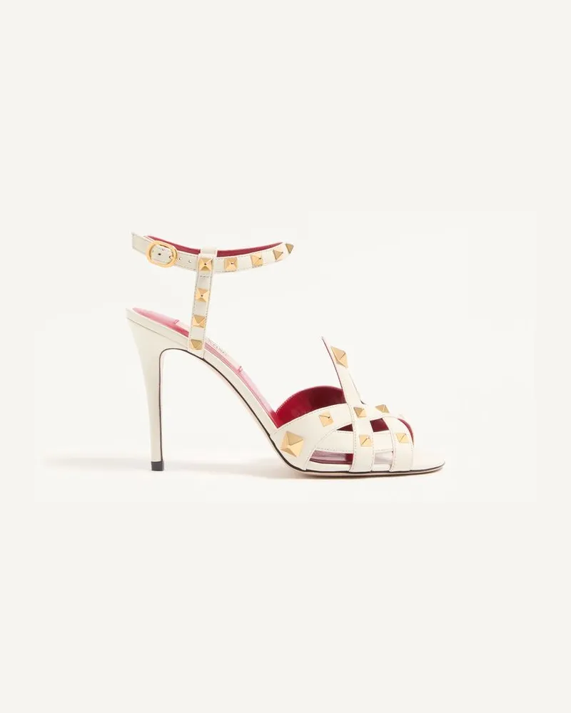 Valentino Garavani Studdy Sandale Aus Ziegenleder, 100 Mm Frau ELFENBEIN Elfenbein