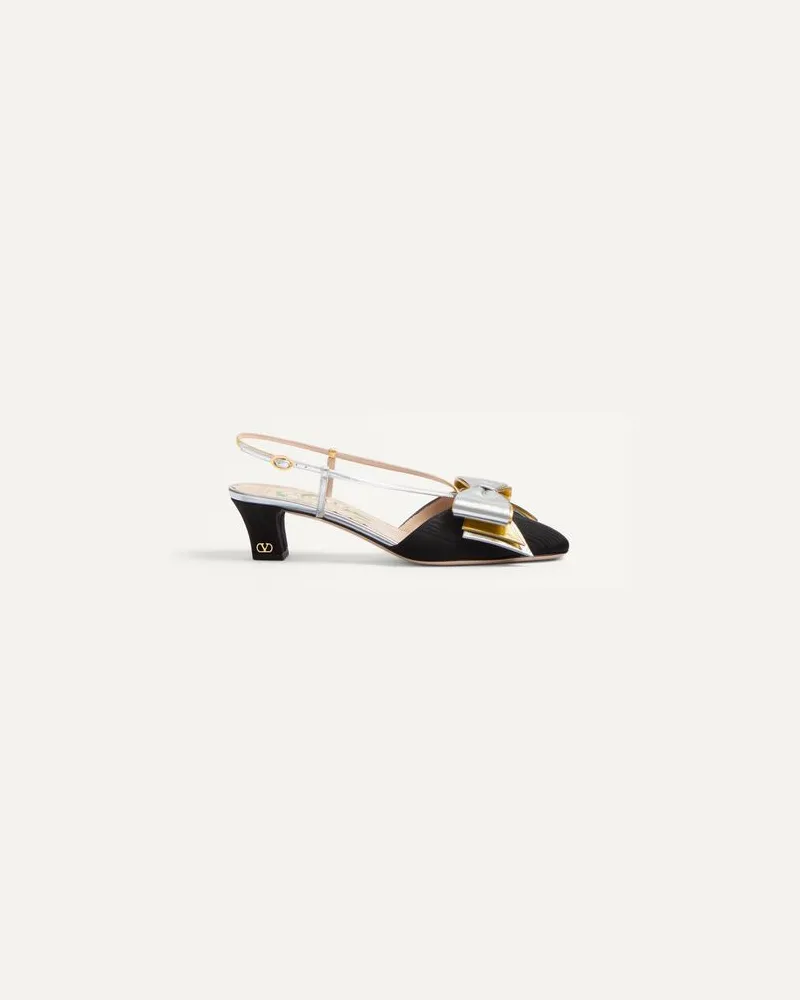 Valentino Garavani Bowow Slingback-Pumps Aus Moiree-Stoff 45 Mm Frau SCHWARZ/SILBER/ANTIQUE GOLD Schwarz