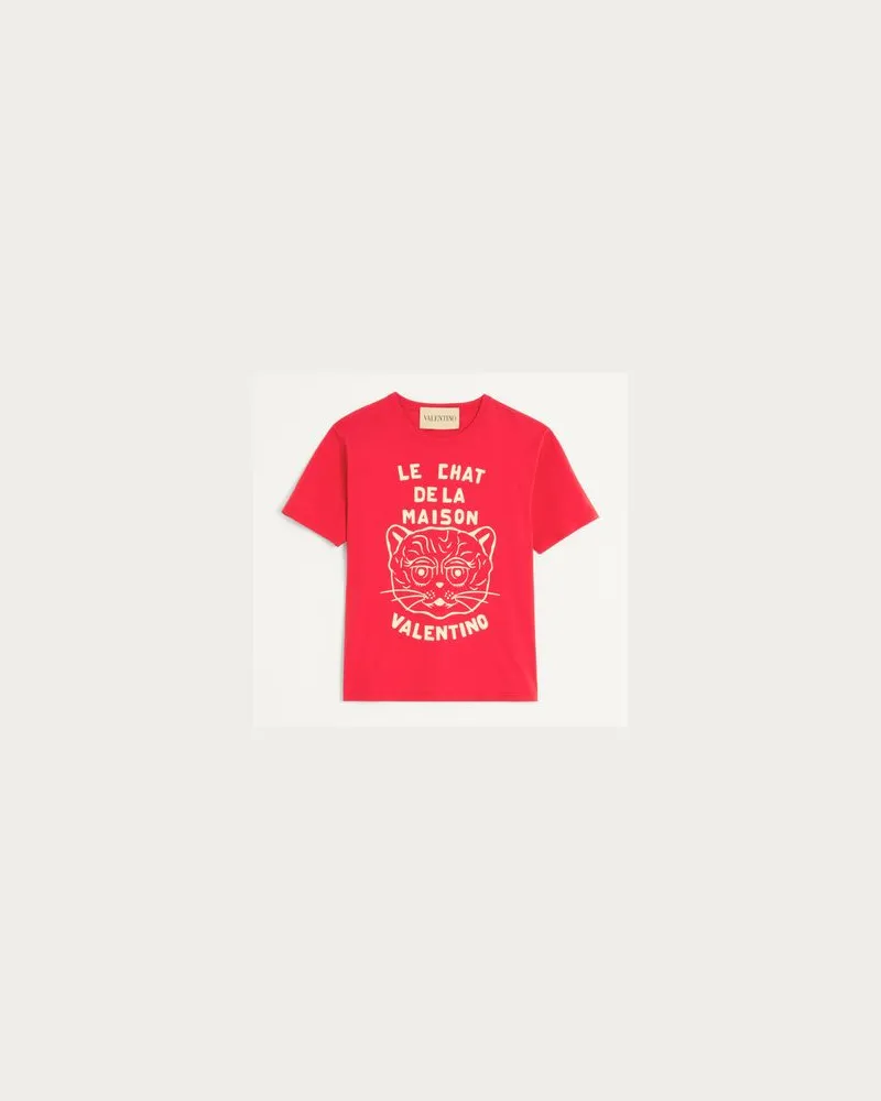 Valentino Garavani T-Shirt Aus Baumwolle Mit Le Chat De La Maison Print Mann ROT/BUTTER Rot
