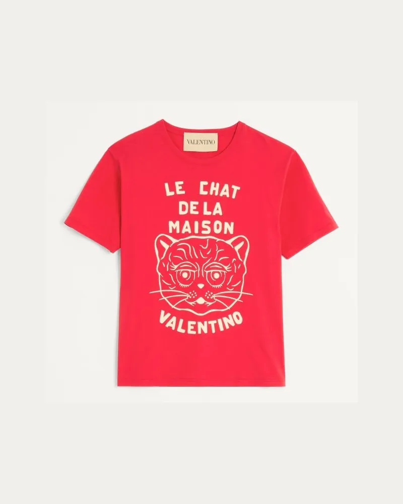 Valentino Garavani T-Shirt Aus Baumwolle Mit Le Chat De La Maison Print Mann ROT/BUTTER Rot