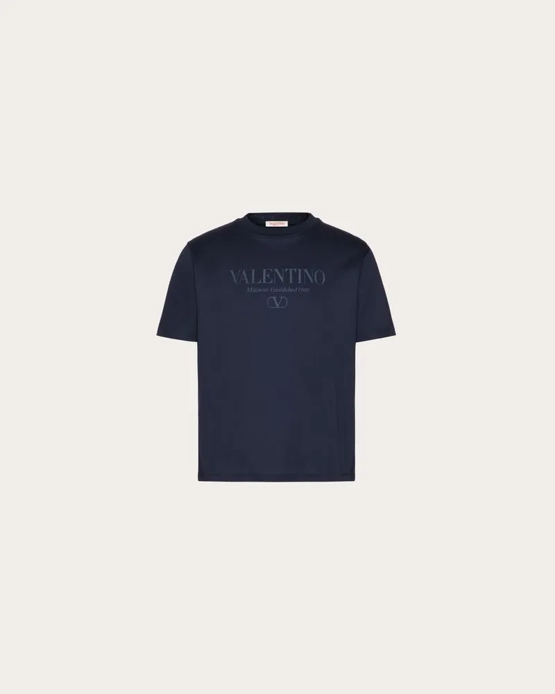 Valentino Garavani RUNDHALS-T-SHIRT aus BAUMWOLLE mit -AUFDRUCK Mann Marineblau