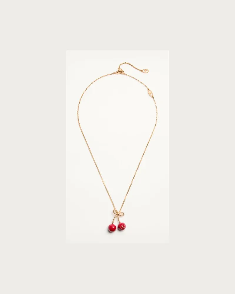 Valentino Garavani Cherryfic Halskette Aus Metall Und Emaille Frau ANTIQUE BRASS/ROT Antique