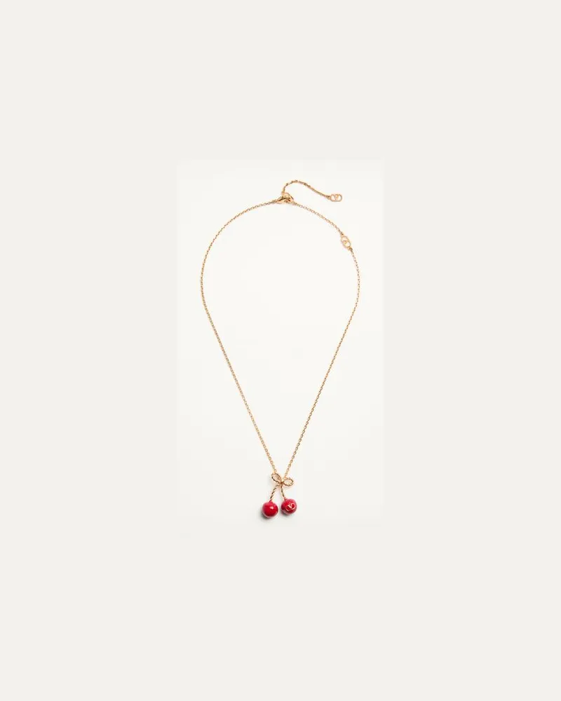Valentino Garavani Cherryfic Halskette Aus Metall Und Emaille Frau ANTIQUE BRASS/ROT Antique