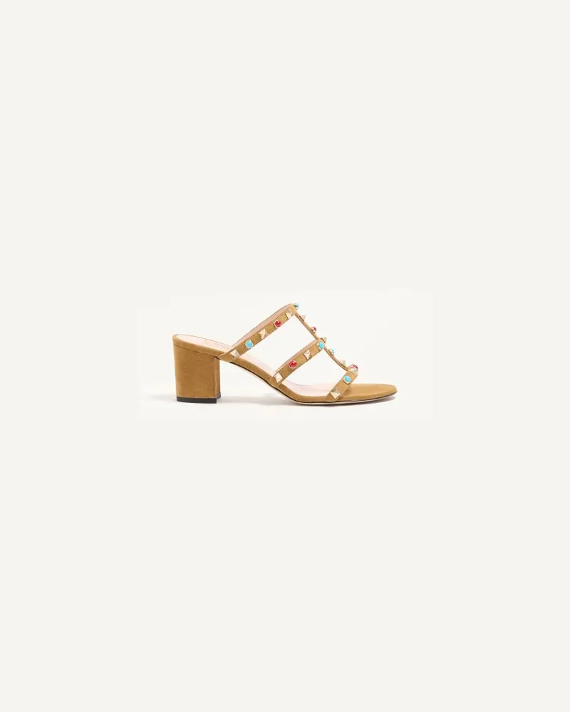 Valentino Garavani Rockstud Slide Sandalen aus Wildleder mit Cabochon-Steinen 60 mm Frau HAVANA BEIGE Havana