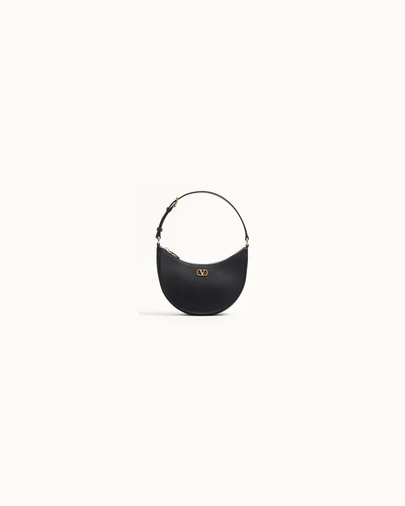 Valentino Garavani Vlogo Signature Mini Hobo Bag Aus Genarbtem Kalbsleder Frau SCHWARZ Schwarz
