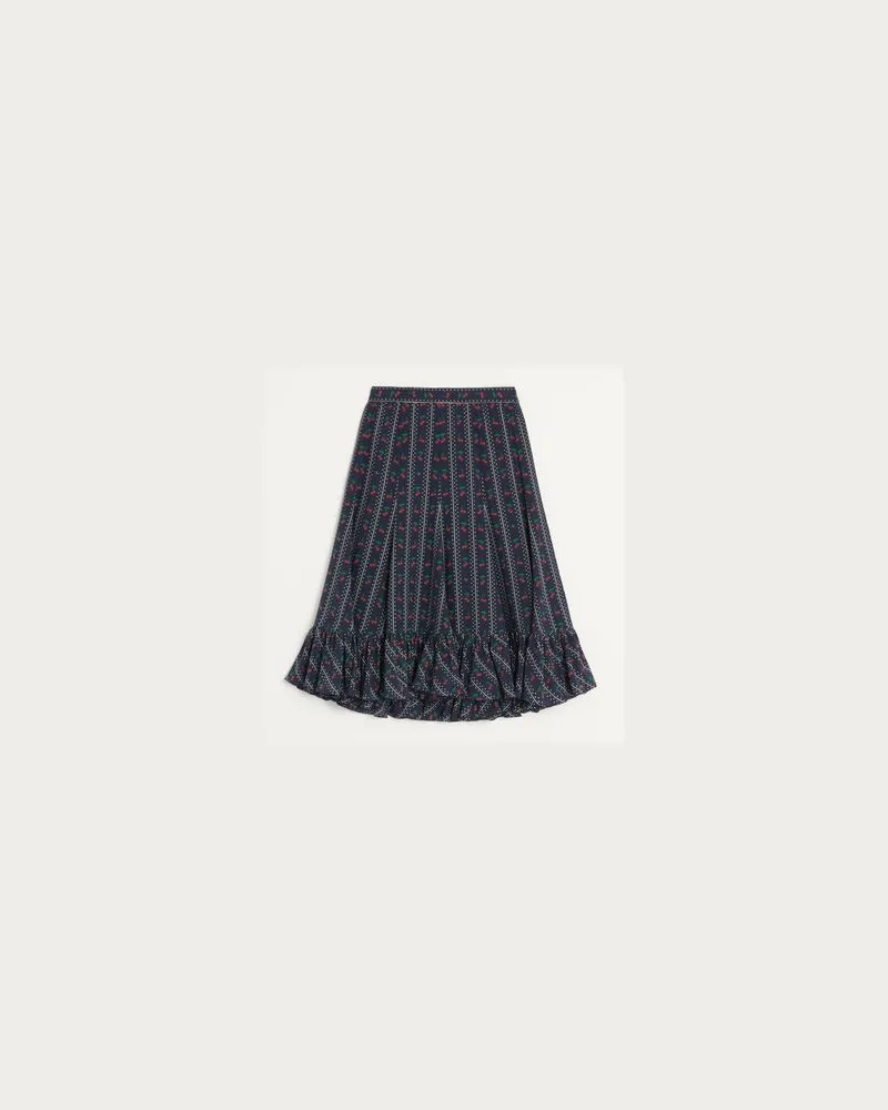 Valentino Garavani Midirock Aus Crepe De Chine Mit Cherryfic-Print Frau MARINEBLAU/KIRSCHROT Marineblau