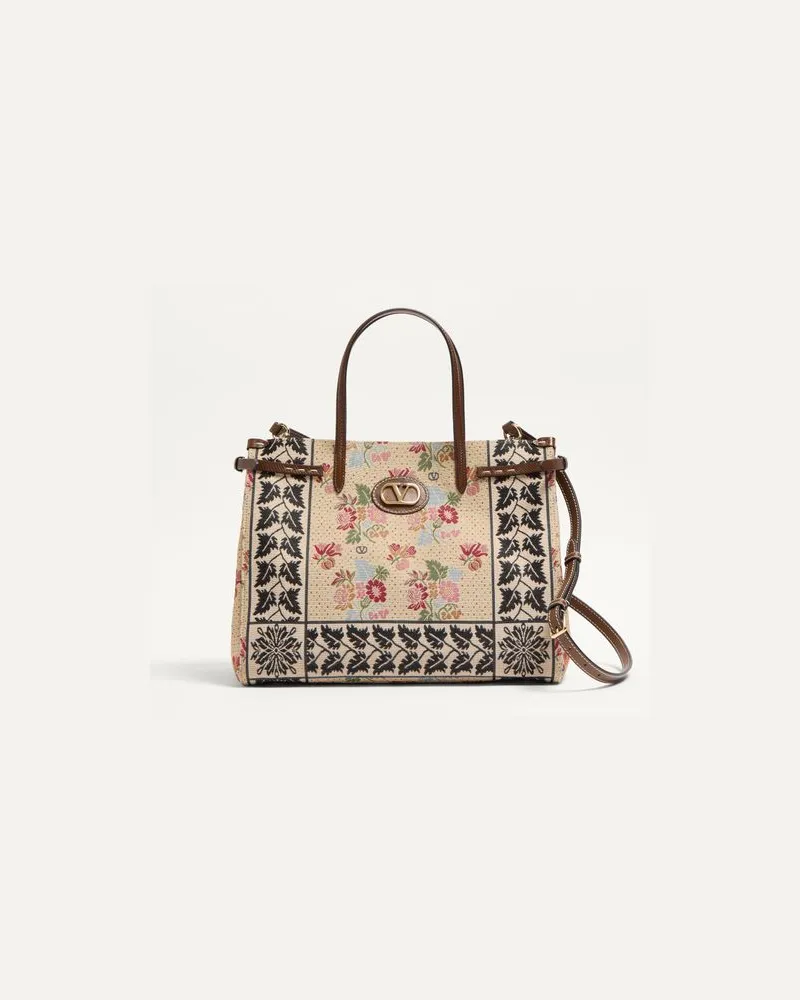 Valentino Garavani Valentino Garavani Antibes Mittelgrosser Shopper Aus Jacquard- Und Karung-Stoff Frau MULTICOLOR/TABAK Multicolor