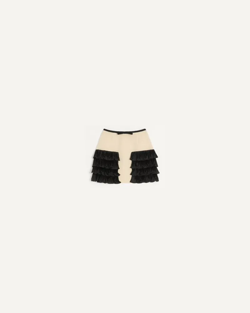 Valentino Garavani Kurzer Rock aus schlichtem Wool Tweed Frau MANDEL/SCHWARZ Mandel