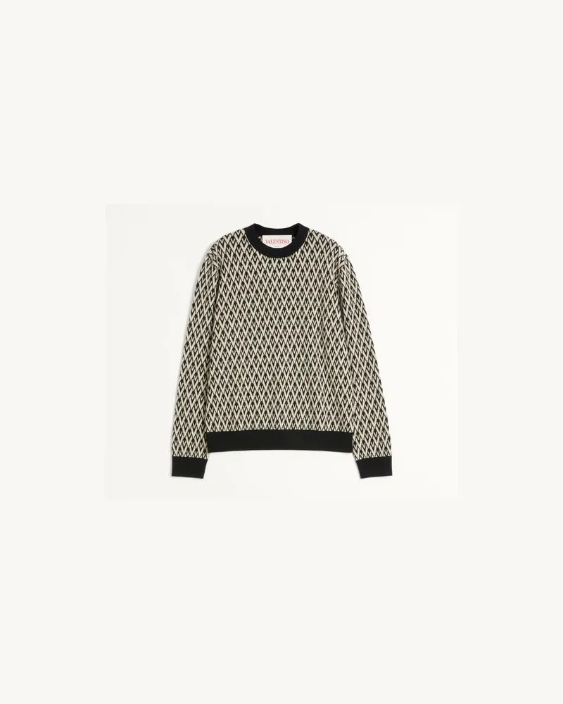 Valentino Garavani Wollpullover Mit Rundhalsausschnitt Und Toute La V Jacquardmuster Mann SCHWARZ/CREME Schwarz