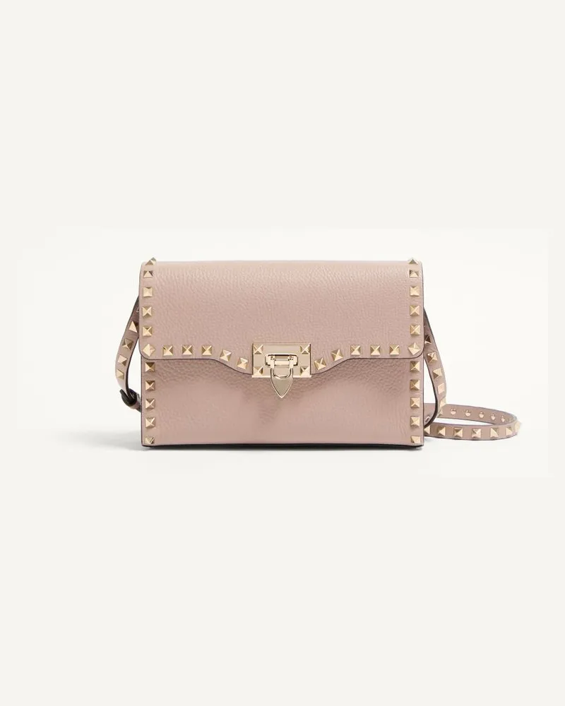 Valentino Garavani Kleine Crossbody Bag Rockstud Aus Gekörntem Kalbsleder Frau POUDRE Poudre