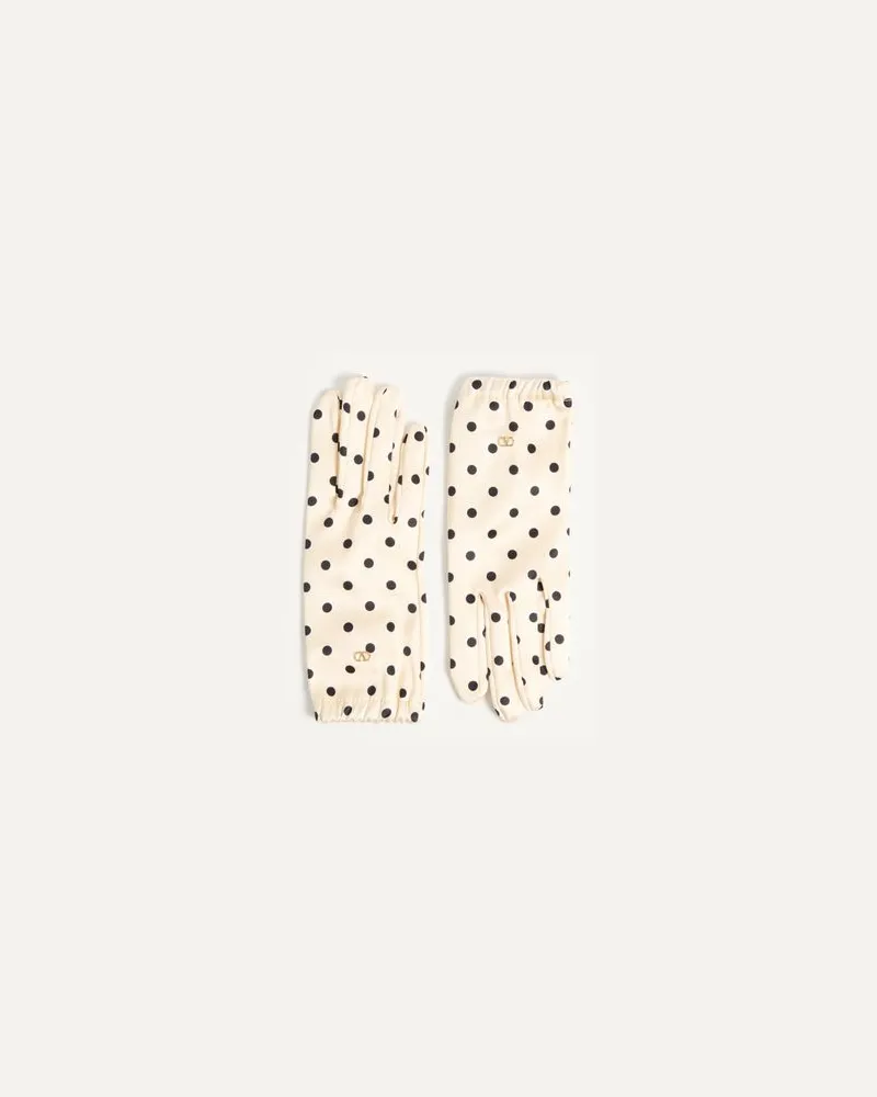 Valentino Garavani Vlogo Signature Handschuhe Aus Seide Mit Tupfen Print Frau BIRKE/SCHWARZ Birke