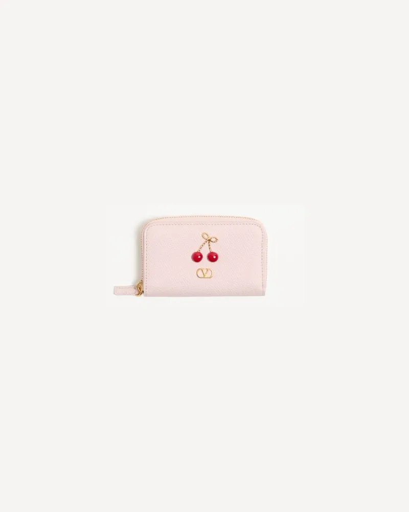 Valentino Garavani Cherryfic Mini-Portemonnaie Mit Reißverschluss Aus Genarbtem Kalbsleder Frau ROSE QUARTZ Rose